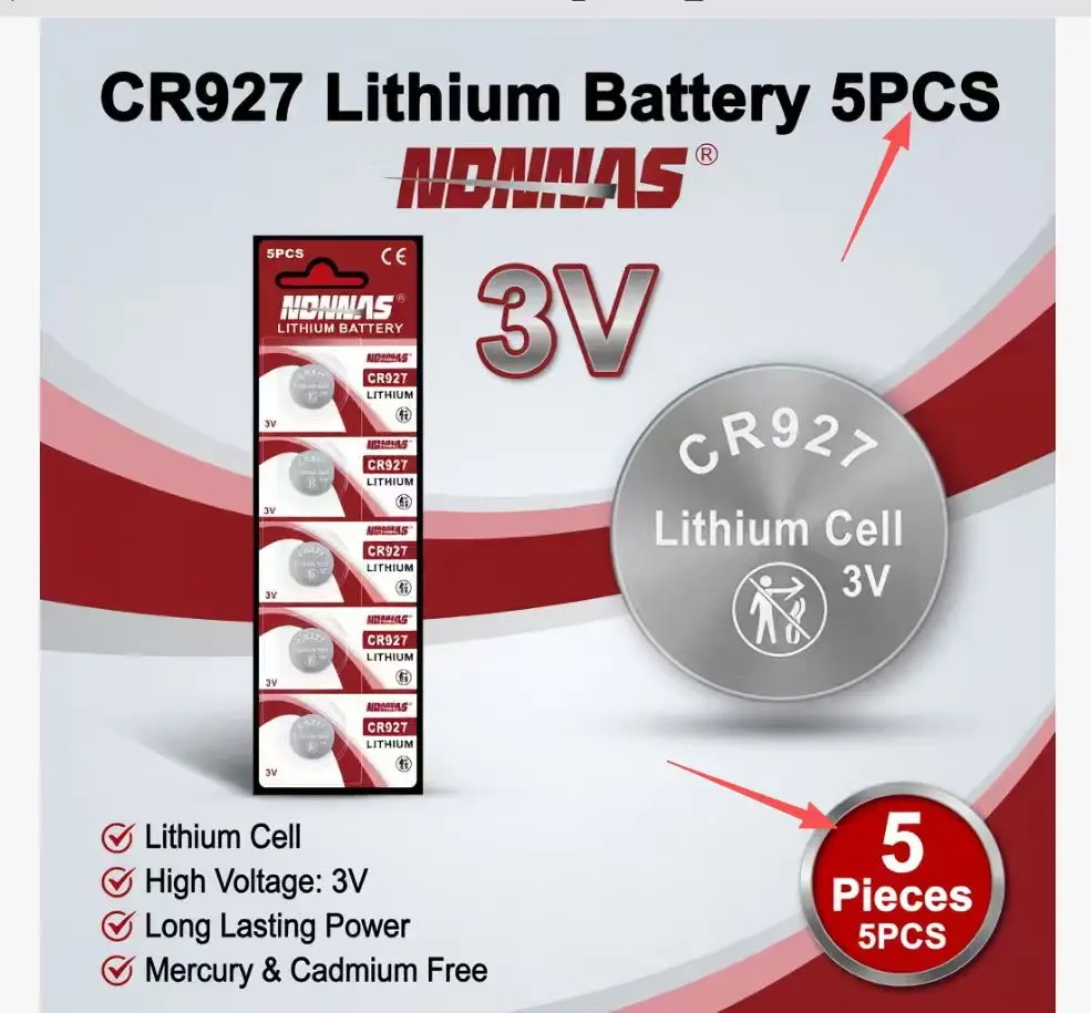 CR927 3V Lithium Button Battery, Replacement for DL927 BR927 ECR927, 5/10/20PCS Coin Cell for Watch Remote Control Toys
CR927 3V Lithium Button Battery, Replacement for DL927 BR927 ECR927, 5/10/20PCS Coin Cell for Watch Remote Control Toys