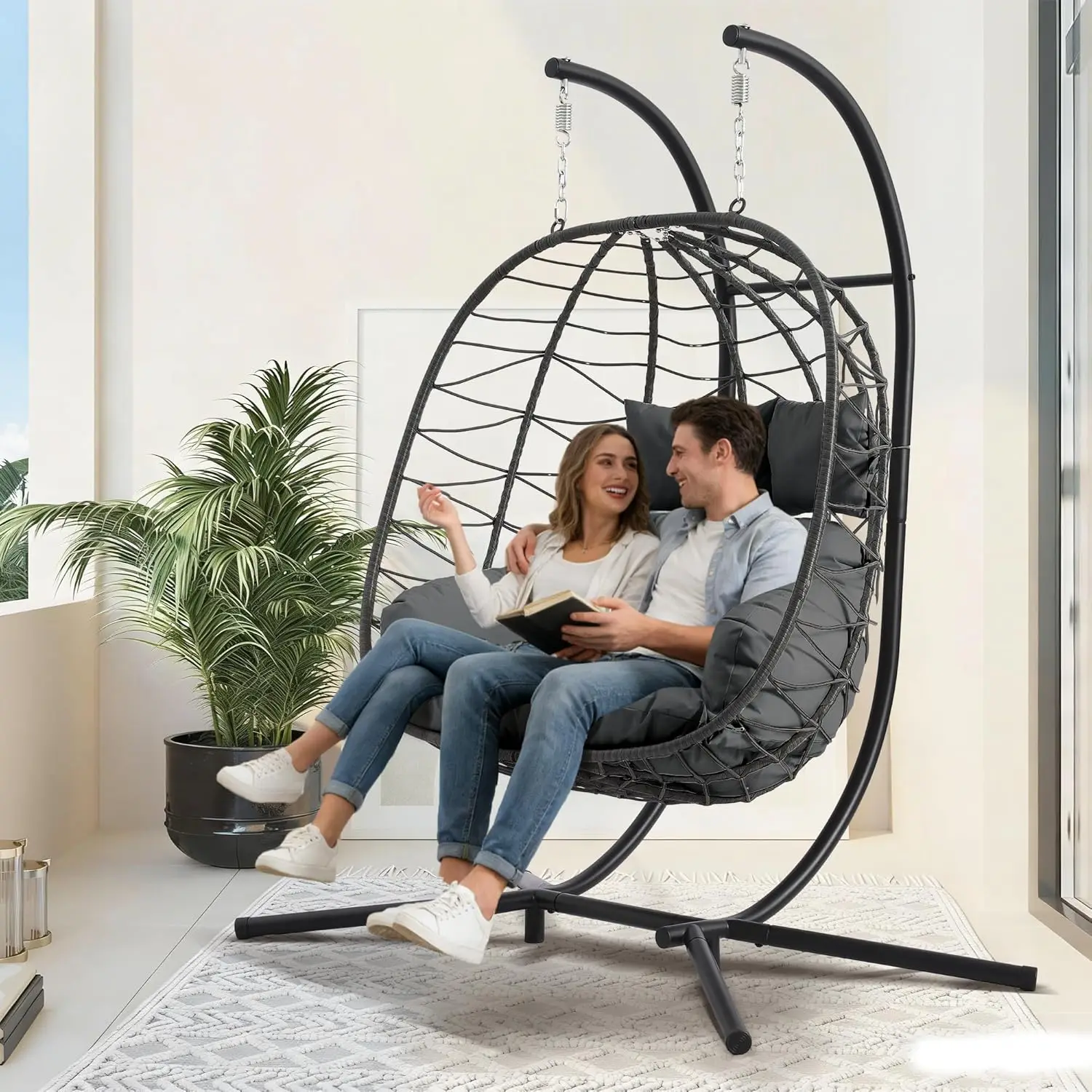 Double Outdoor Egg Swing Chair, 2 Person Hammock Chair with Stand, Indoor Hanging Chairs, Patio Wicker Egg Swing with, Custom
Double Outdoor Egg Swing Chair, 2 Person Hammock Chair with Stand, Indoor Hanging Chairs, Patio Wicker Egg Swing with, Custom