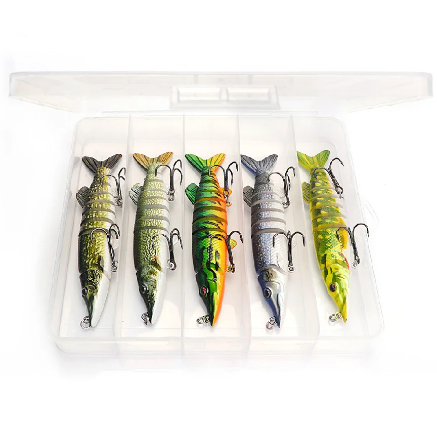 5 in 1 Box High Quality 9 Segmented Swim Bait Jointed Pike Jigging Fish Lure Set
5 in 1 Box High Quality 9 Segmented Swim Bait Jointed Pike Jigging Fish Lure Set