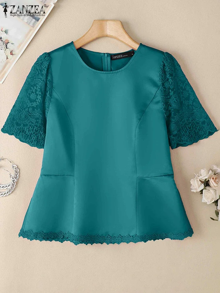 ZANZEA Elegant Fitted Waist Peplum Tops Fashion Solid Women Lace Patchwork Satin Blouses Office Commute O-Neck Blusas Mujer
ZANZEA Elegant Fitted Waist Peplum Tops Fashion Solid Women Lace Patchwork Satin Blouses Office Commute O-Neck Blusas Mujer