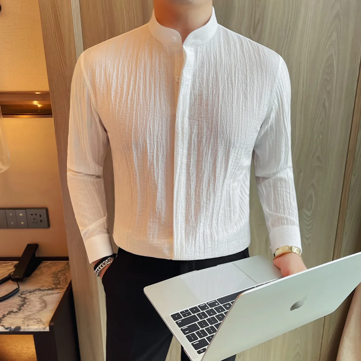 2026 Stand Up Collar Long Sleeved Shirt Men's Casual Business Dress Shirt Slim Fit Concealed Button Social Party Tuxedo Blouse
2026 Stand Up Collar Long Sleeved Shirt Men's Casual Business Dress Shirt Slim Fit Concealed Button Social Party Tuxedo Blouse