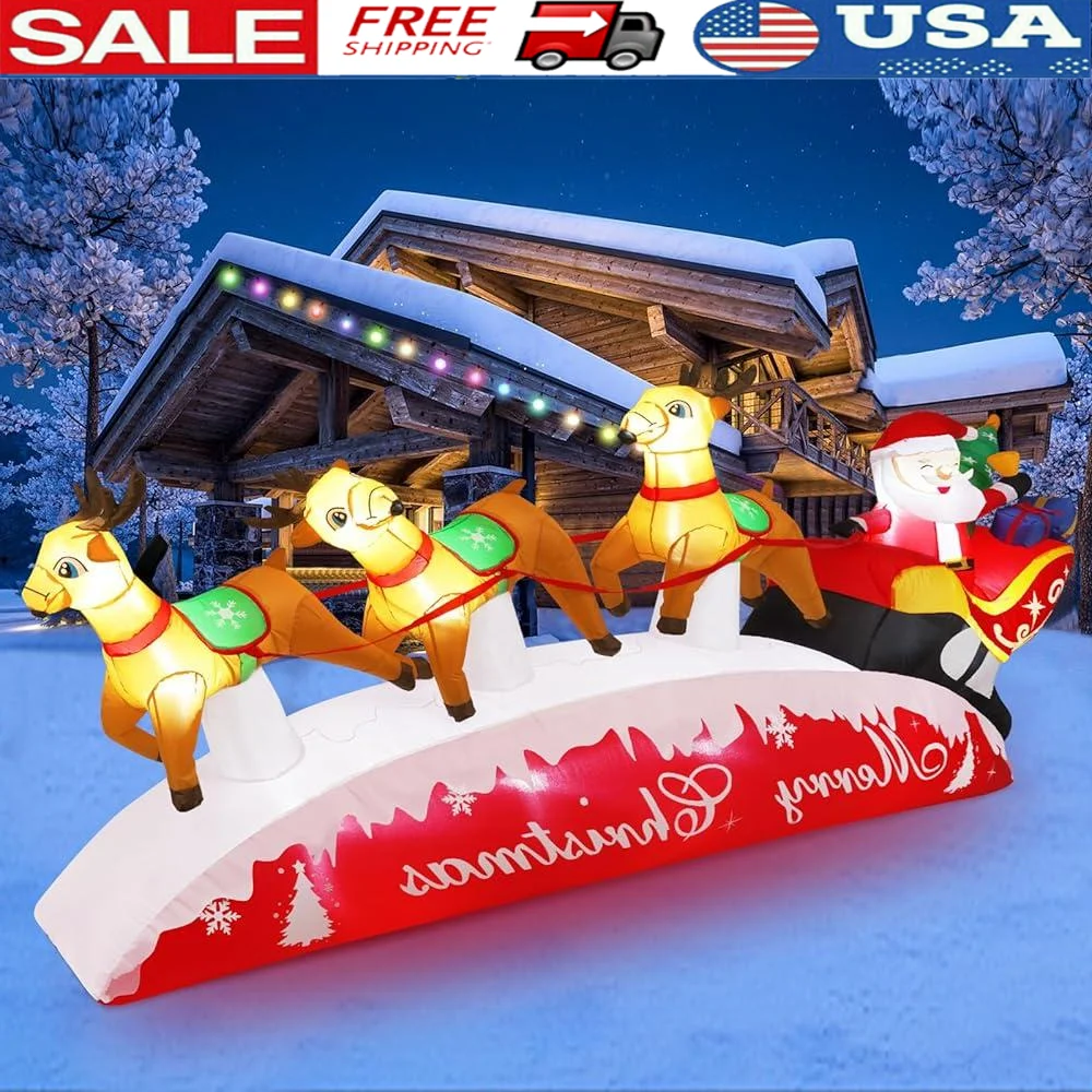 10 FT Christmas Inflatables Santa Sleigh with Reindeer LED Lights Outdoor Yard Decor Holiday Inflatable Christmas Decorations
10 FT Christmas Inflatables Santa Sleigh with Reindeer LED Lights Outdoor Yard Decor Holiday Inflatable Christmas Decorations