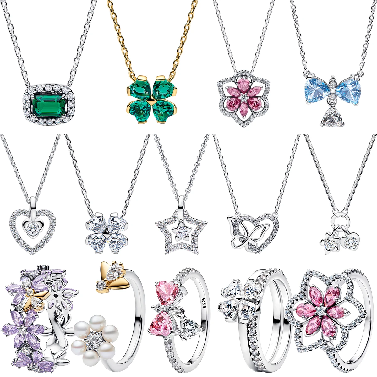 925 Sterling Silver Romantic Floral Ring Pendant Necklace Lucky Four Leaf Clover Heart Bow Star Gem Inlaid Gift Fine Jewelry
925 Sterling Silver Romantic Floral Ring Pendant Necklace Lucky Four Leaf Clover Heart Bow Star Gem Inlaid Gift Fine Jewelry