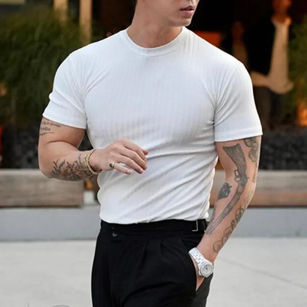 High Quality Men T-shirt Tops Fashion Knitted M-3XL O-Neck Short Sleeve Solid Color Sports Summer Vertical Stripe
High Quality Men T-shirt Tops Fashion Knitted M-3XL O-Neck Short Sleeve Solid Color Sports Summer Vertical Stripe