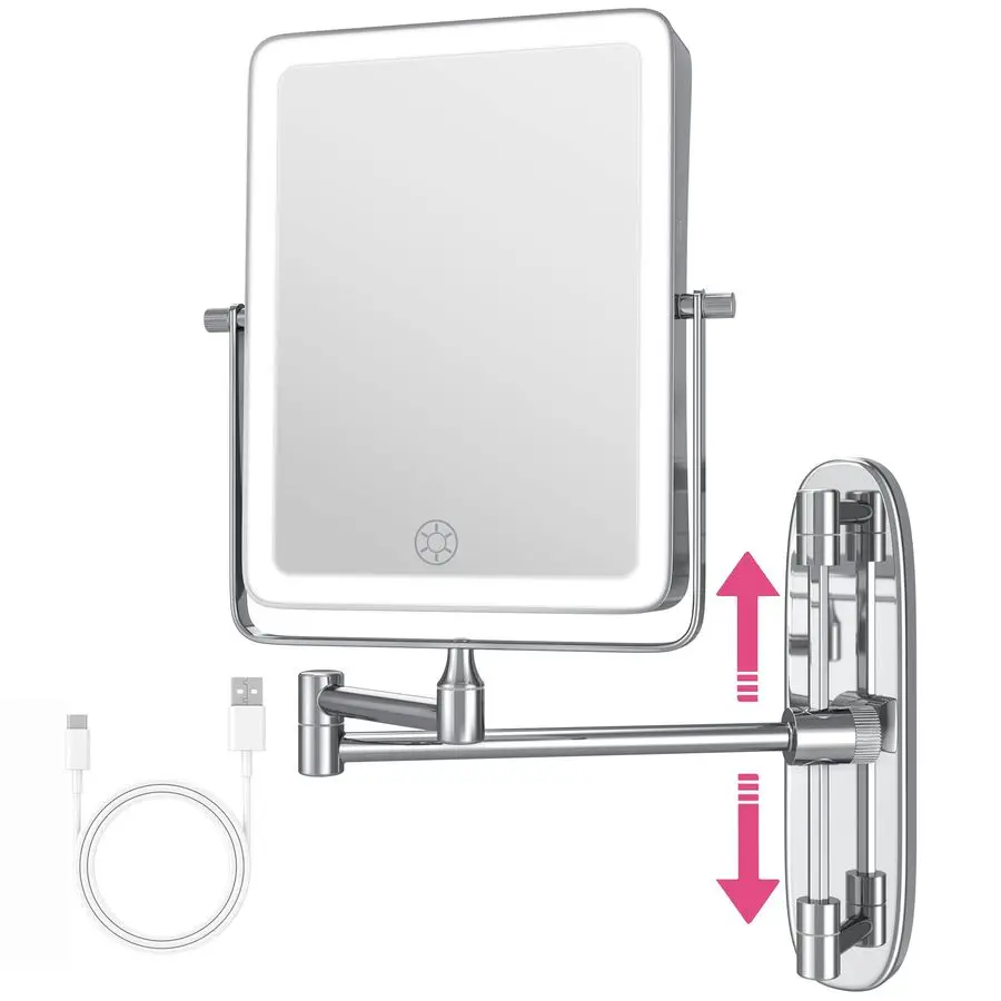 Mounted Lighted Makeup Mirror, Rectangle Double Sided 1X 7X Magnifying Bathroom Height Adjustable Mirror, Rechargeable 3 Color a
Mounted Lighted Makeup Mirror, Rectangle Double Sided 1X 7X Magnifying Bathroom Height Adjustable Mirror, Rechargeable 3 Color a