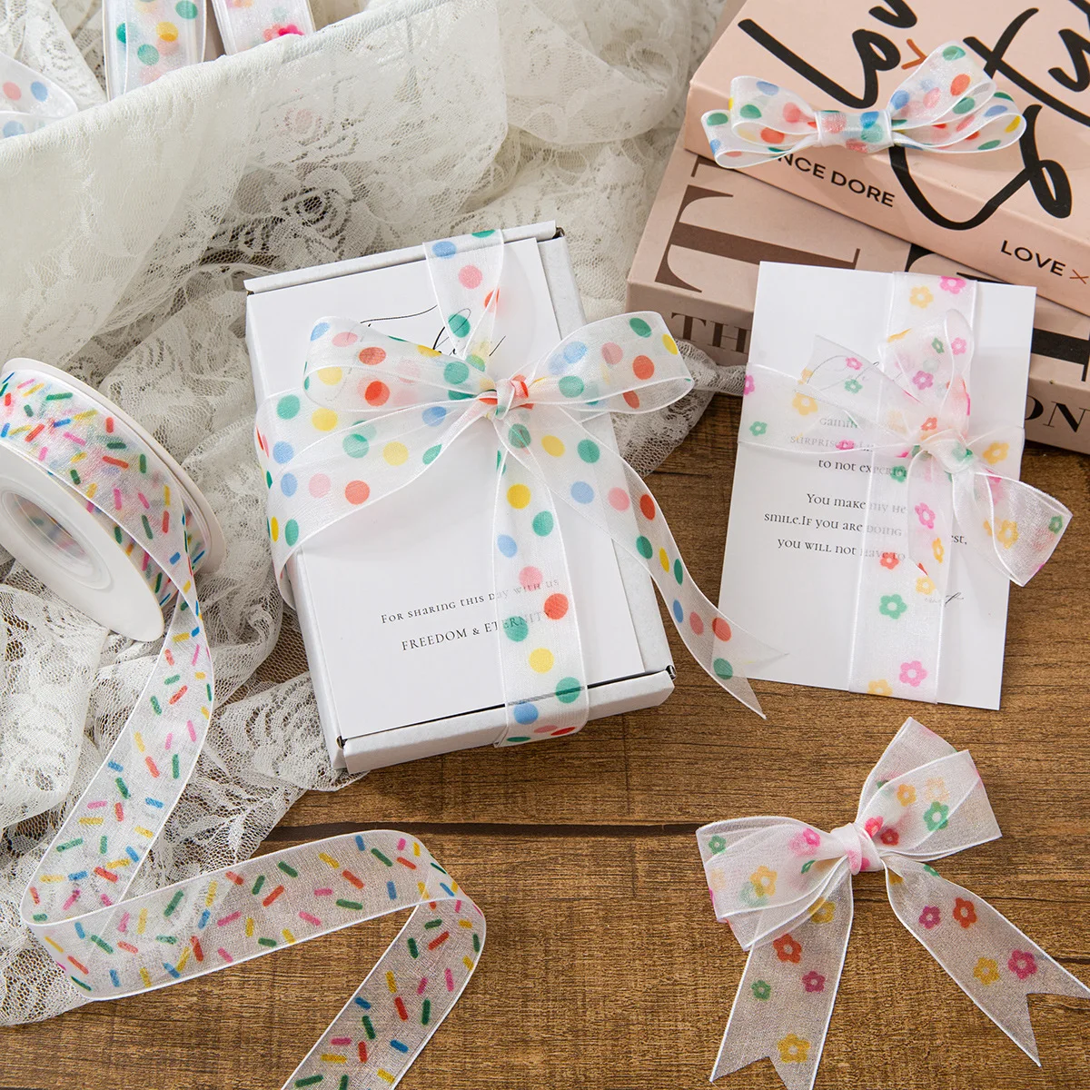 25Y Organza Ribbon Dots Polyester Clear Yarn Ribbons Gift Wrapping Supplies DIY Craft Bow for Event Party Decoration Baking Tie
25Y Organza Ribbon Dots Polyester Clear Yarn Ribbons Gift Wrapping Supplies DIY Craft Bow for Event Party Decoration Baking Tie