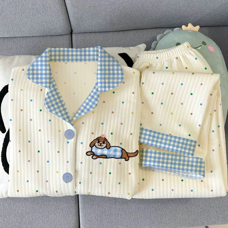 Новые женские осенне-зимние пижамы, одежда для сна с длинными рукавами и лацканами в горошек, домашняя одежда с героями мультфильмов, женские комплекты одежды для отдыха, одежда для дома
Новые женские осенне-зимние пижамы, одежда для сна с длинными рукавами и лацканами в горошек, домашняя одежда с героями мультфильмов, женские комплекты одежды для отдыха, одежда для дома