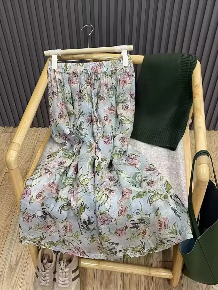 Retro Artistic Linen Floral Print Loose A-Line Midi Skirt Women's Ele High Waist Drapey f-length Skirts
Retro Artistic Linen Floral Print Loose A-Line Midi Skirt Women's Ele High Waist Drapey f-length Skirts