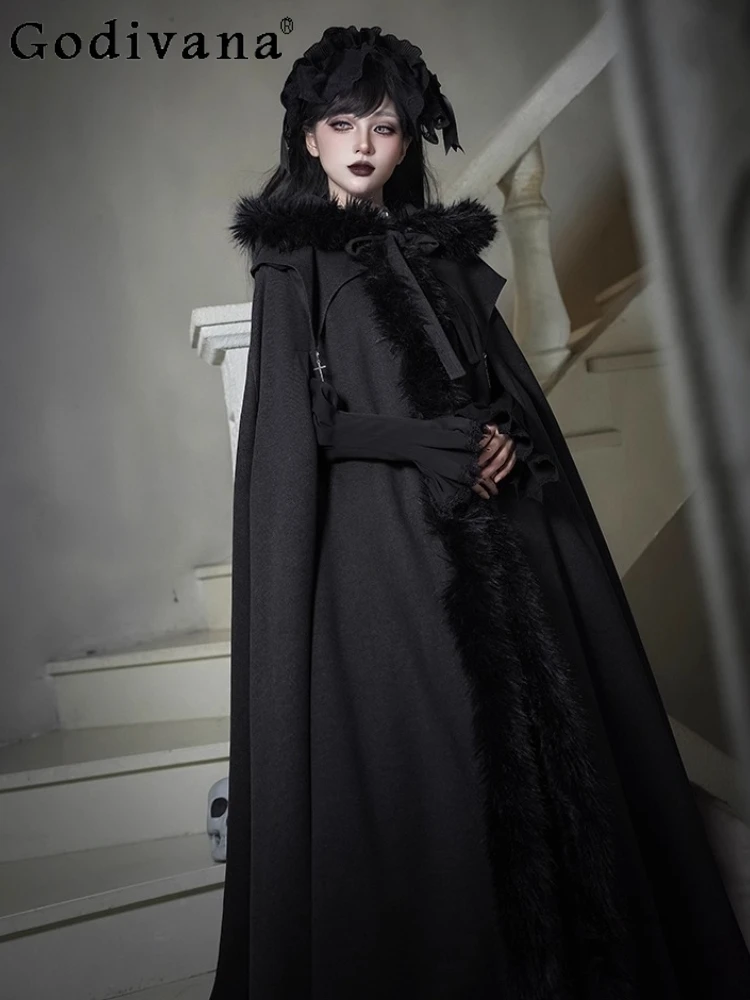 Halloween Cos Black Gothic Long Hooded Cloak Capes Autumn and Winter New Women's Court Style Retro Elegant Long Jacket Ponchos
Halloween Cos Black Gothic Long Hooded Cloak Capes Autumn and Winter New Women's Court Style Retro Elegant Long Jacket Ponchos