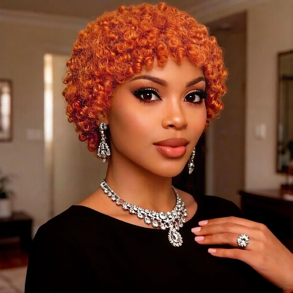 Ginger Orange Pixie Cut Curly Human Hair Wig - Full machine made wig Natural & Bouncy Short Curly Remy Hair Wig
Ginger Orange Pixie Cut Curly Human Hair Wig - Full machine made wig Natural & Bouncy Short Curly Remy Hair Wig