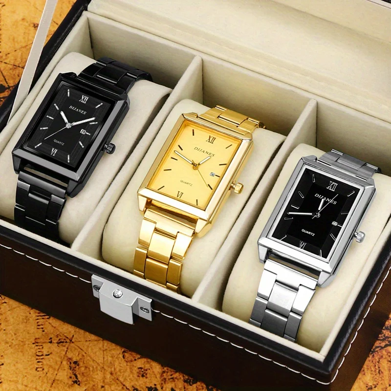 3Pcs Luxury Mens Business Watch Quadrate Analog Alloy Male Watch Casual Men's Quartz Wrist Watch Bracelet Necklace Jewelry Set
3Pcs Luxury Mens Business Watch Quadrate Analog Alloy Male Watch Casual Men's Quartz Wrist Watch Bracelet Necklace Jewelry Set