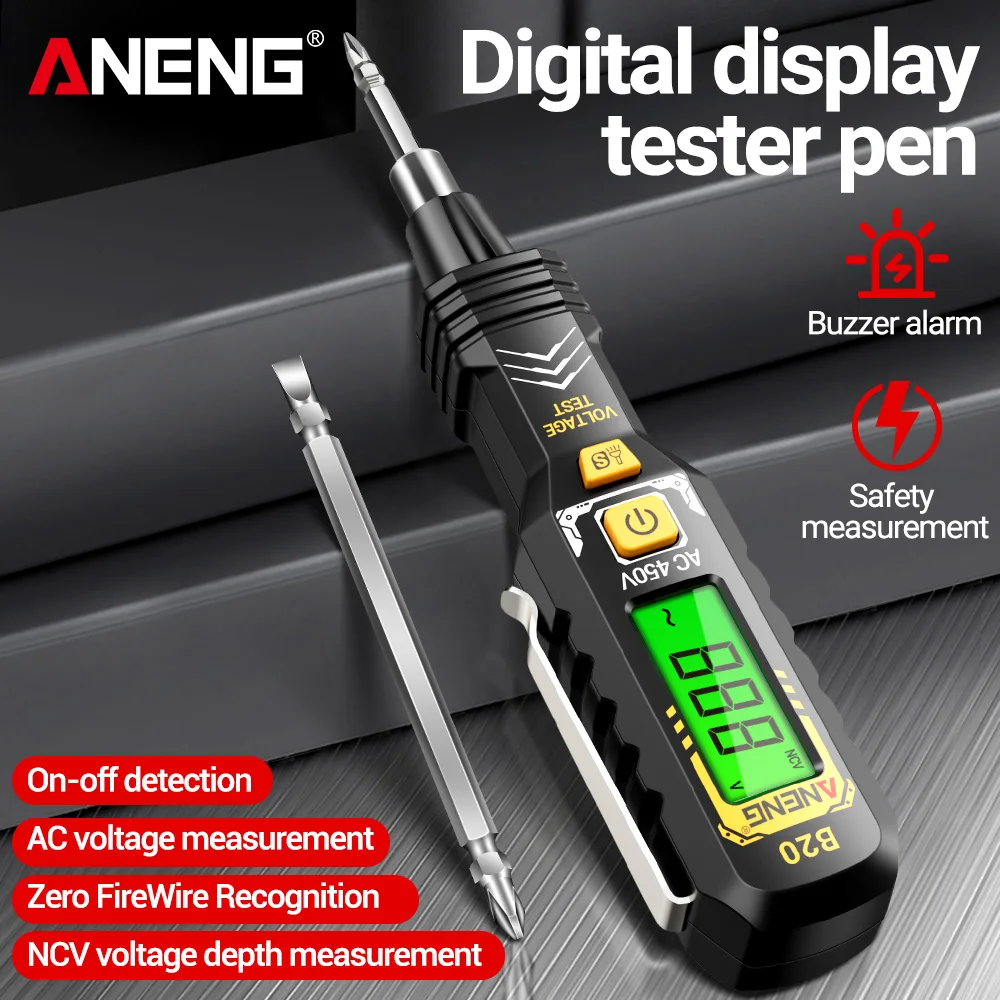 ANENG B20 Slotted/Phillips Dual-Use Voltage Test Screwdriver LED Light Voltage Detector Non-Contact Insulated Handle Tester Pen
ANENG B20 Slotted/Phillips Dual-Use Voltage Test Screwdriver LED Light Voltage Detector Non-Contact Insulated Handle Tester Pen