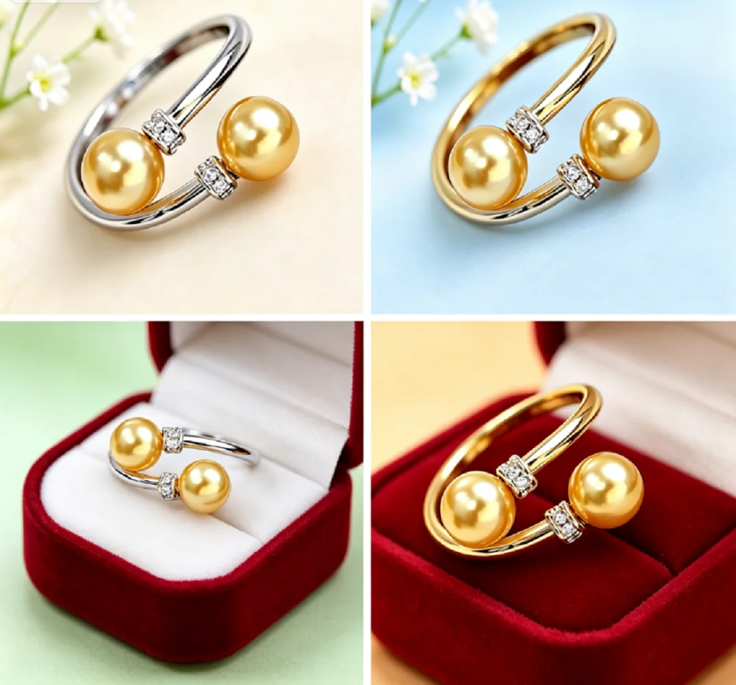 Gorgeous Double Pearl Ring AAA 8-9mm Natural South Sea Golden Pearl Ring 925s
Gorgeous Double Pearl Ring AAA 8-9mm Natural South Sea Golden Pearl Ring 925s