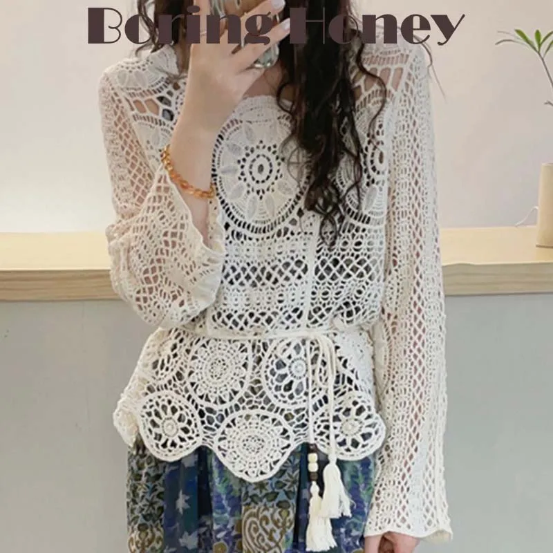 Boring Honey Spring Summer New Hollow Out Top Women's O-Neck T-Shirt Loose Long-Sleeved Western-Style Casual Temperament Tops
Boring Honey Spring Summer New Hollow Out Top Women's O-Neck T-Shirt Loose Long-Sleeved Western-Style Casual Temperament Tops