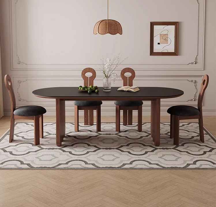 Black rock slab dining table retro French medieval style household ash wood oval dining table
Black rock slab dining table retro French medieval style household ash wood oval dining table