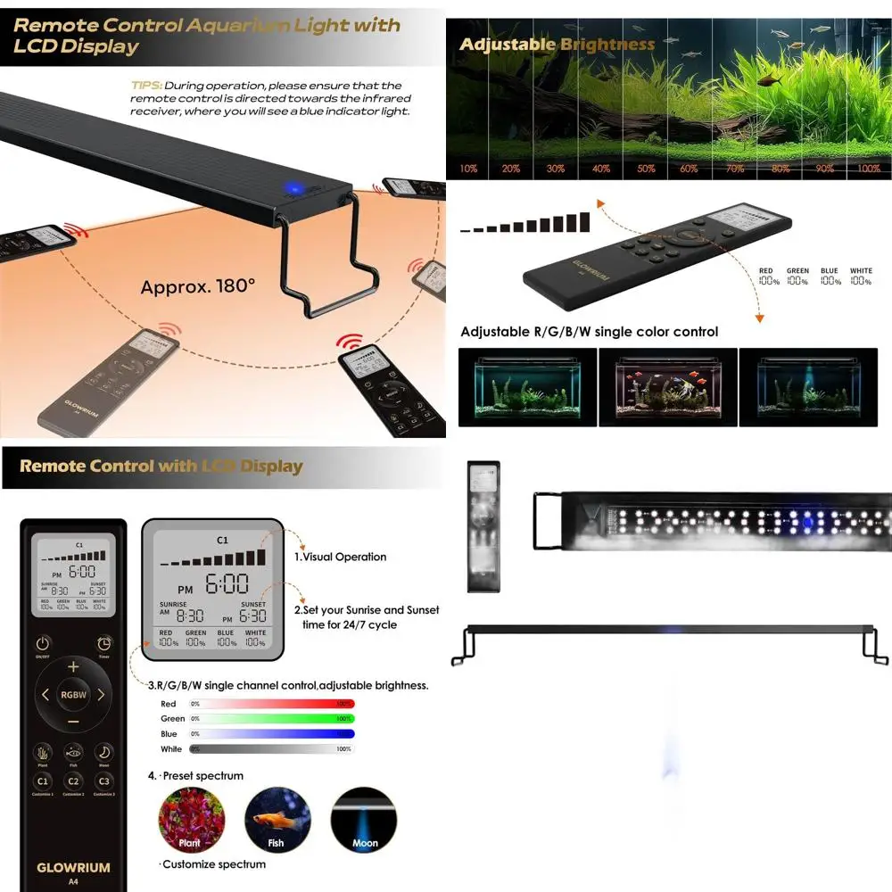 Полноспектральный светильник для аквариума с пультом ДУ, регулируемой яркостью, RGB+W+Moon LED, автоматическим таймером, 36 Вт для пресноводных аквариумов 48-53 дюймов
Полноспектральный светильник для аквариума с пультом ДУ, регулируемой яркостью, RGB+W+Moon LED, автоматическим таймером, 36 Вт для пресноводных аквариумов 48-53 дюймов