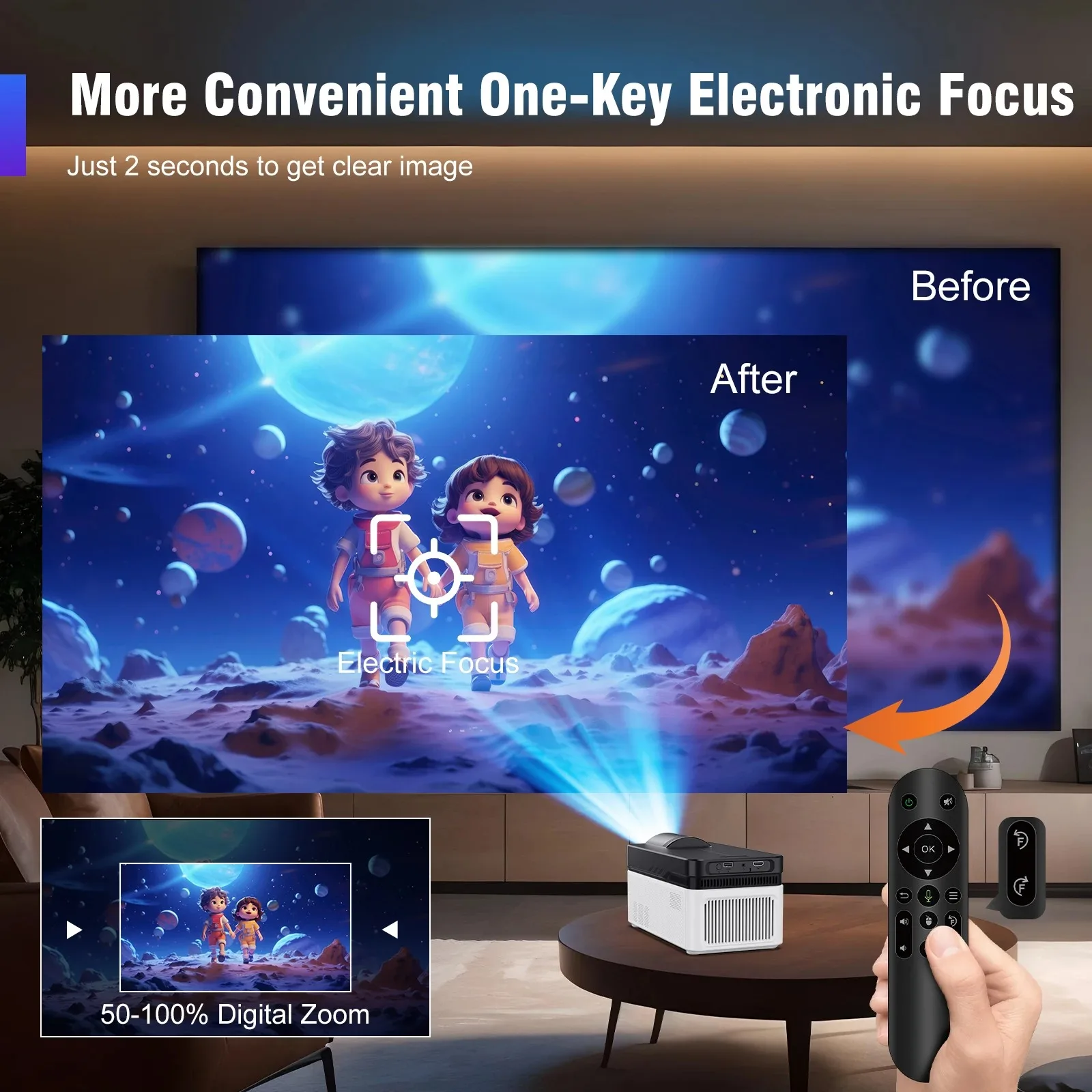 HY450 Projector With Ultra Short Throw Auto Offset 1080P 8K Electronic Focus 900 ANSI Air Mouse Voice Assistant H716
HY450 Projector With Ultra Short Throw Auto Offset 1080P 8K Electronic Focus 900 ANSI Air Mouse Voice Assistant H716