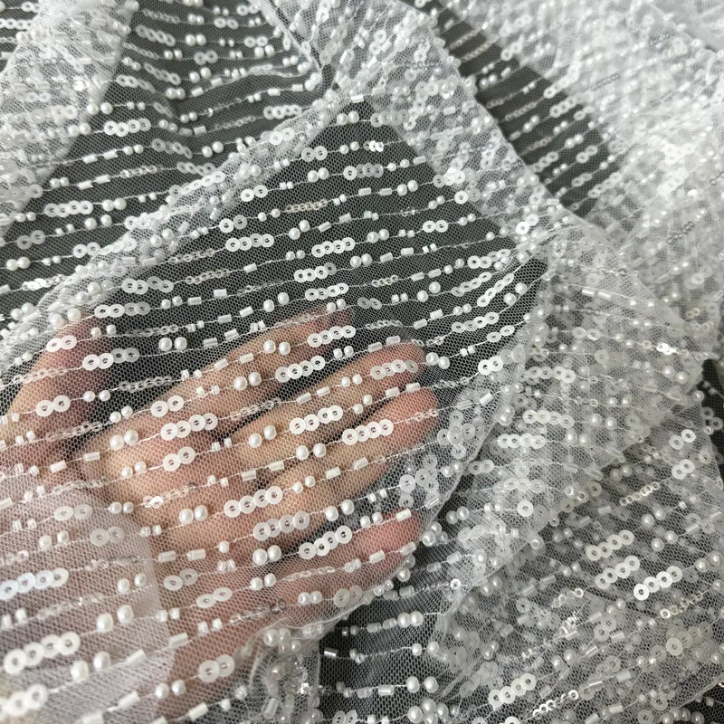 Simple Bead Sequin See Through Lace Fabric for Mesh Wedding Dress Fashion Headwear Design Cloth Diy Per Meter Sewing Material
Simple Bead Sequin See Through Lace Fabric for Mesh Wedding Dress Fashion Headwear Design Cloth Diy Per Meter Sewing Material