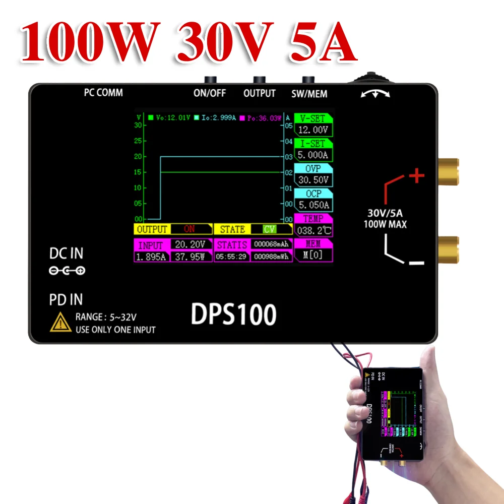 DPS100 Карманный лабораторный источник питания постоянного тока 100 Вт 30 В 5 А Регулируемый программируемый регулятор напряжения Регулируемый лабораторный источник питания
DPS100 Карманный лабораторный источник питания постоянного тока 100 Вт 30 В 5 А Регулируемый программируемый регулятор напряжения Регулируемый лабораторный источник питания