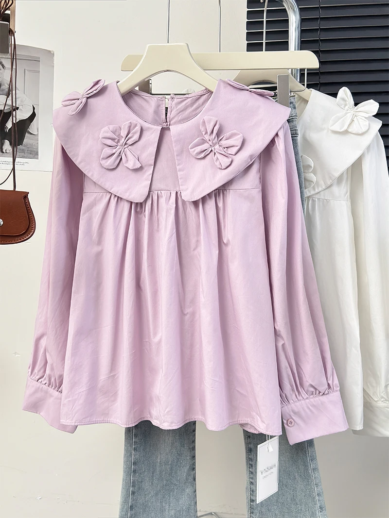 Chic Retro 3d Flower Peter Pan Collar Niche Puff Sleeve Shirts Women Spring Preppy Style Loose Folds Solid Color All-match Tops
Chic Retro 3d Flower Peter Pan Collar Niche Puff Sleeve Shirts Women Spring Preppy Style Loose Folds Solid Color All-match Tops