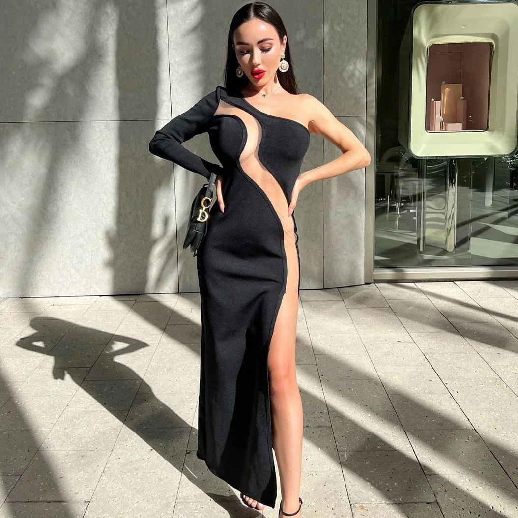 One Shoulder Long Sleeve Black Matte Satin Woman Clothes Ankle Length Prom Dress See Through Sexy Evening Dresses For Wedding
One Shoulder Long Sleeve Black Matte Satin Woman Clothes Ankle Length Prom Dress See Through Sexy Evening Dresses For Wedding