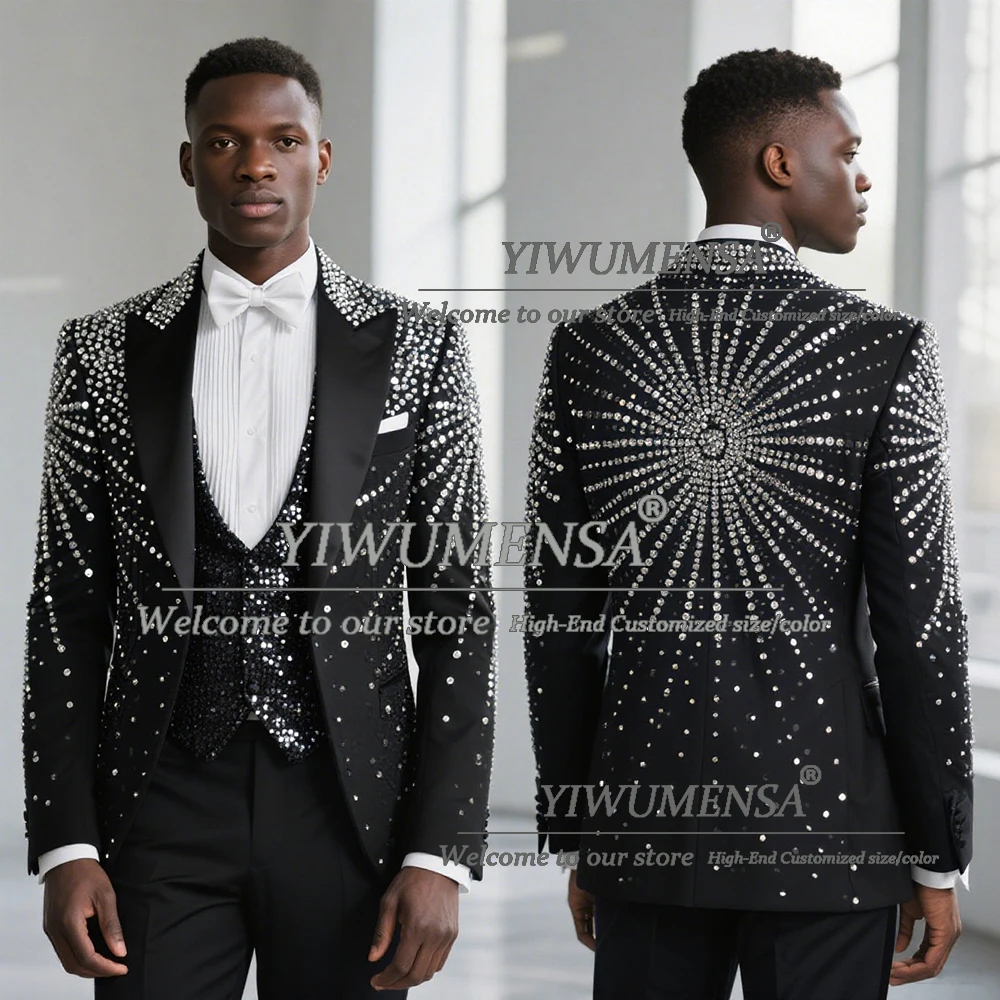 Sparkling Crystals Beaded Suits Men 3 Pieces Sets Groom Wedding Tuxedos Customized Sequins Party Blazer Male Fashion Clothing
Sparkling Crystals Beaded Suits Men 3 Pieces Sets Groom Wedding Tuxedos Customized Sequins Party Blazer Male Fashion Clothing