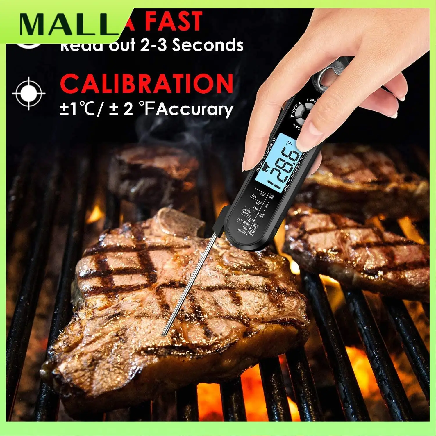 MALL Meat Thermometer Dual Probe Instant Read Food Meat Thermometers For Cooking With Alarm Function And Backlight
MALL Meat Thermometer Dual Probe Instant Read Food Meat Thermometers For Cooking With Alarm Function And Backlight