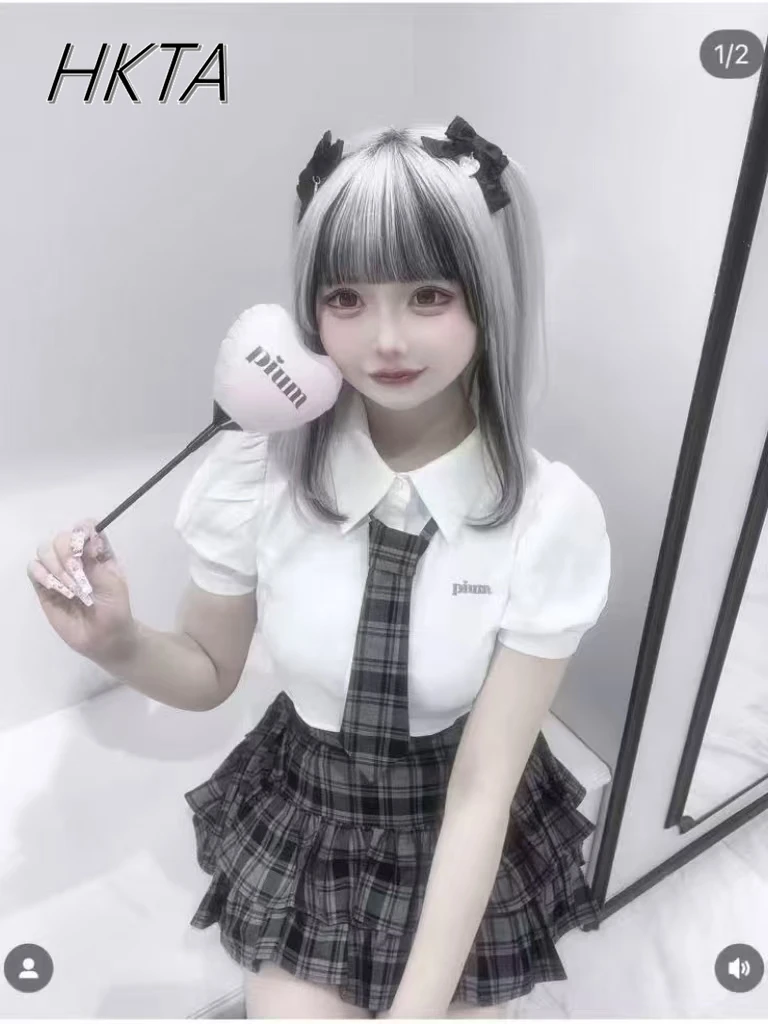 Japanese College style Bubble Short Sleeve Tie Blusas Top Women Mine Department Sweet Cute Lolita white black shirt for Girls
Japanese College style Bubble Short Sleeve Tie Blusas Top Women Mine Department Sweet Cute Lolita white black shirt for Girls
