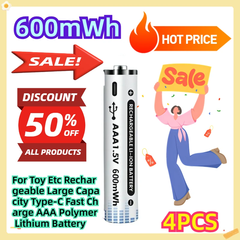 For Toy Etc Rechargeable Large Capacity Type-C Fast Charge 600mWh AAA Polymer Lithium Battery 4pcs
For Toy Etc Rechargeable Large Capacity Type-C Fast Charge 600mWh AAA Polymer Lithium Battery 4pcs