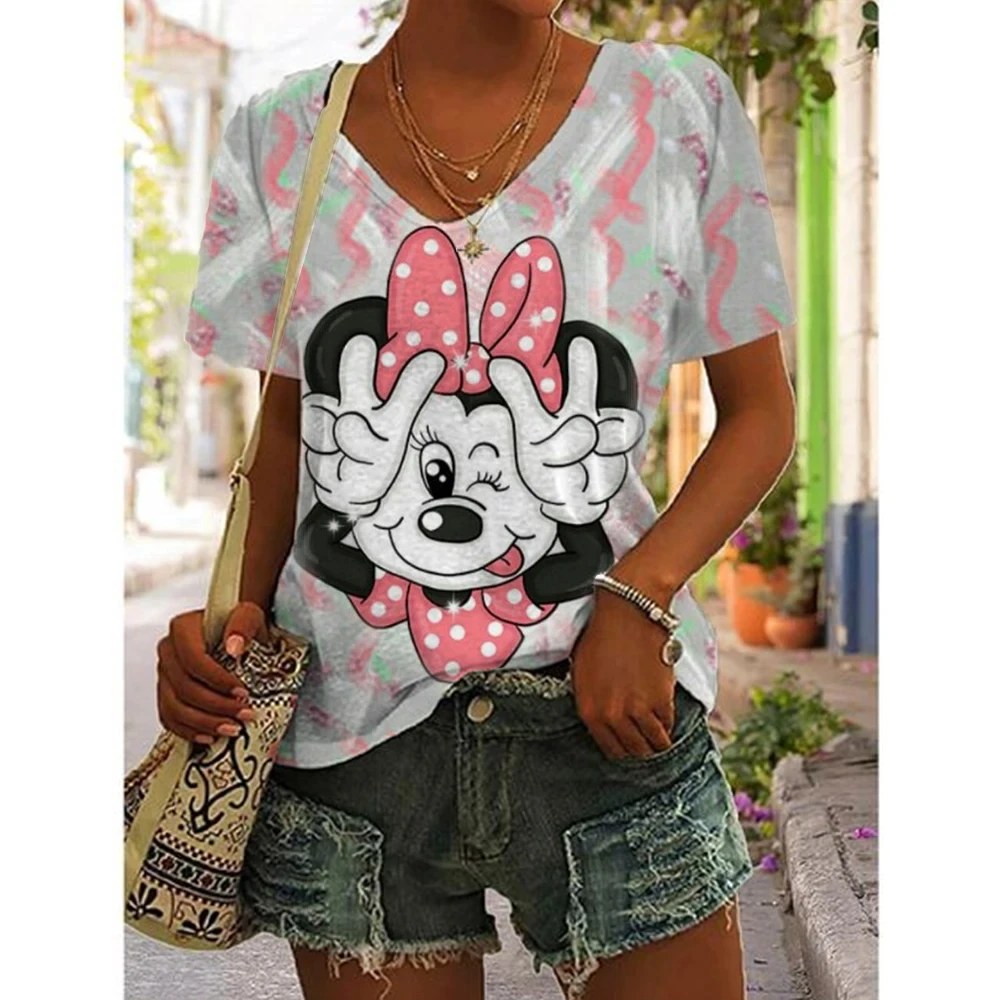 Potdemiel Disney Minnie Mouse Printed T-shirt For Women Summer Casual V-Neck Tops Tees Female Fashion Short Sleeve Clothing
Potdemiel Disney Minnie Mouse Printed T-shirt For Women Summer Casual V-Neck Tops Tees Female Fashion Short Sleeve Clothing