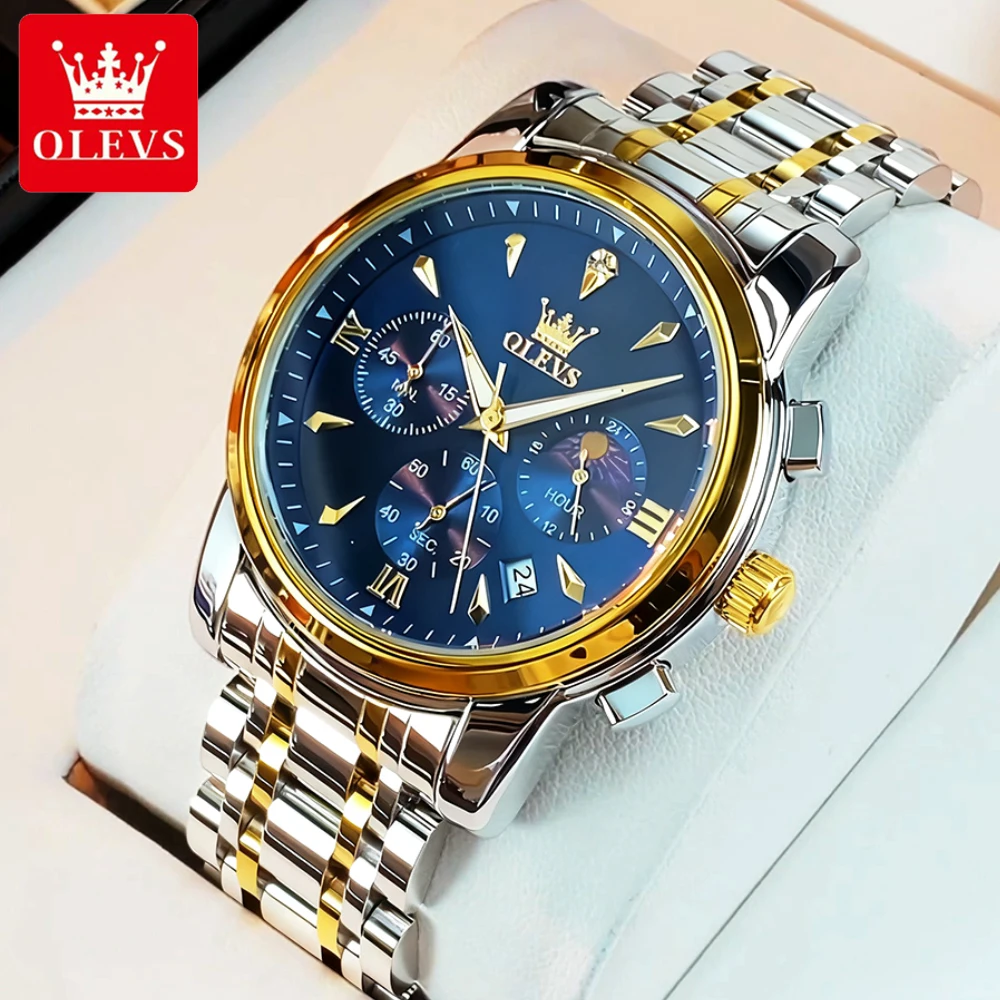OLEVS мужские часы, роскошные модные хронограф из нержавеющей стали с фазой Луны, оригинальные брендовые кварцевые наручные часы для мужчин, водонепроницаемые
OLEVS мужские часы, роскошные модные хронограф из нержавеющей стали с фазой Луны, оригинальные брендовые кварцевые наручные часы для мужчин, водонепроницаемые