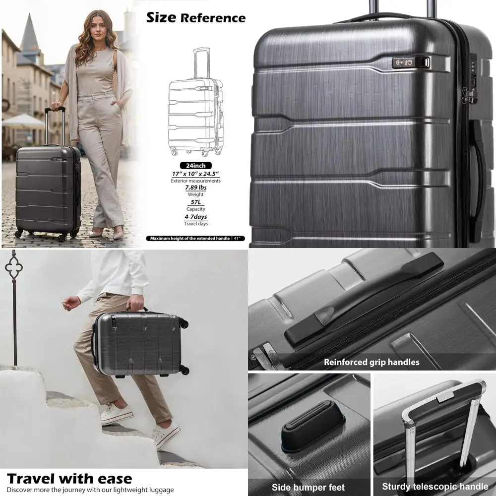 Lightweight TSA-Lock PC+ABS Spinner Suitcase, 24 Charcoal Hardshell Luggage
Lightweight TSA-Lock PC+ABS Spinner Suitcase, 24 Charcoal Hardshell Luggage