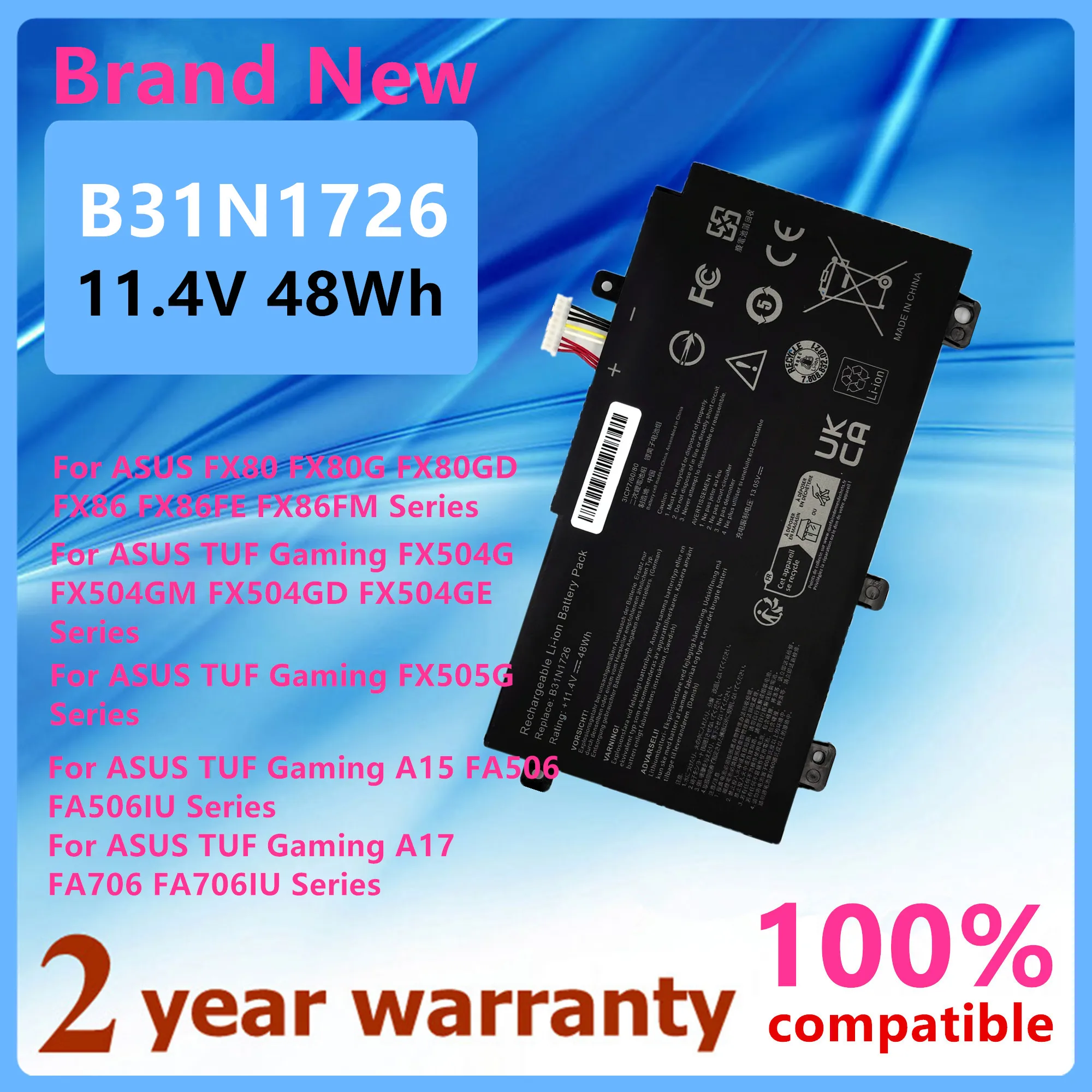 Laptop Battery For ASUS TUF Gaming A15 FA506 FA506IU A17 FA706 FX504G FX504GM FX504GD FX504GE FX505G FX80 FX86 FX80G B31N1726
Laptop Battery For ASUS TUF Gaming A15 FA506 FA506IU A17 FA706 FX504G FX504GM FX504GD FX504GE FX505G FX80 FX86 FX80G B31N1726