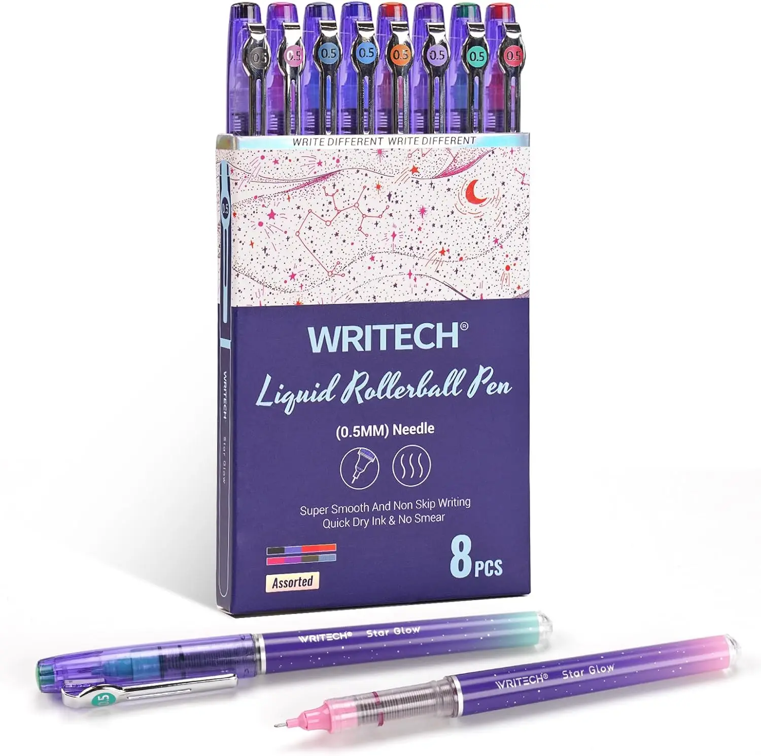8ct Assorted Color Liquid Ink Rollerball Pens: 0.5mm Fine Point for Smooth Writing, No Bleed or Smudge
8ct Assorted Color Liquid Ink Rollerball Pens: 0.5mm Fine Point for Smooth Writing, No Bleed or Smudge