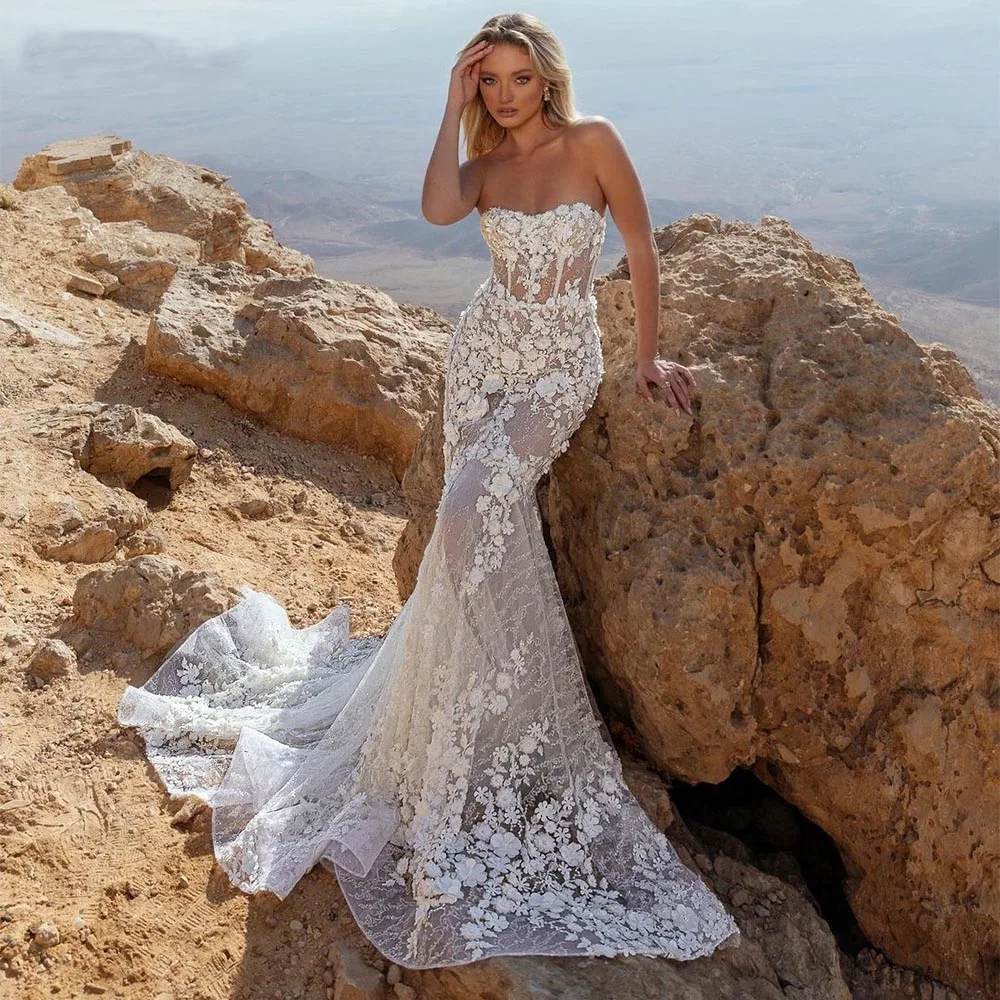 2023 Mermaid Wedding Dresses Lace Appliques 3D Flowers Beading Crystal Boho Bride Sleeveless Backless Gowns Vestido De Fiesta
2023 Mermaid Wedding Dresses Lace Appliques 3D Flowers Beading Crystal Boho Bride Sleeveless Backless Gowns Vestido De Fiesta