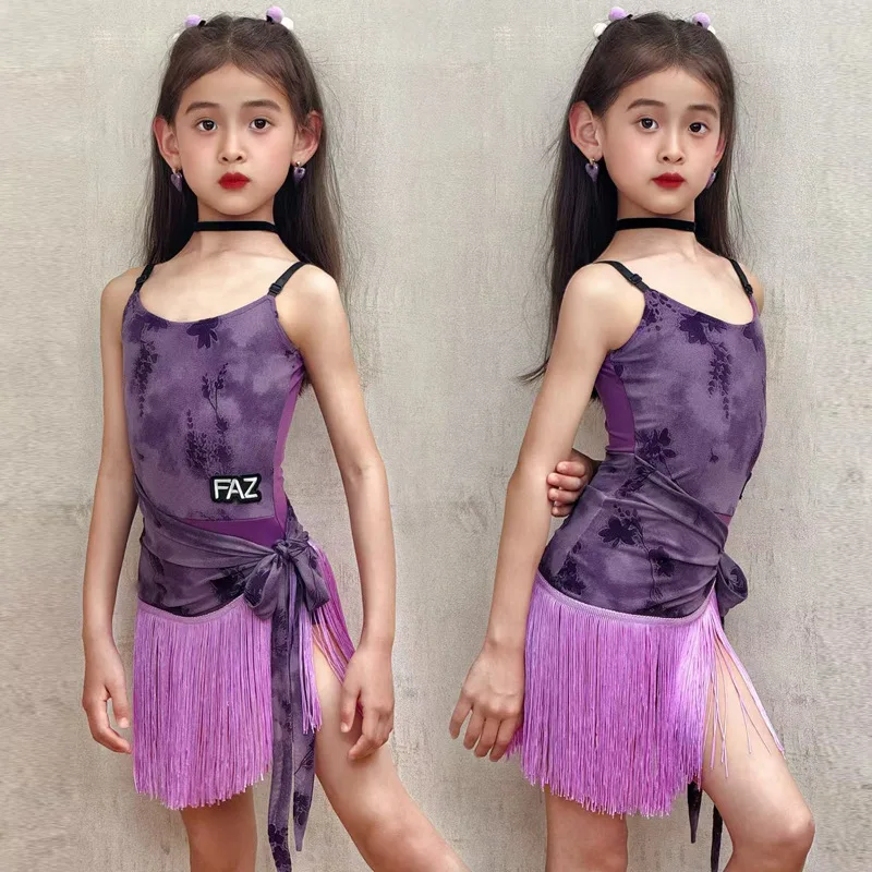 Customized Latin Dance Suit Practice Dress Girls' Competition Performance Dress Purple Printed Fringe Latin Skirt Jumpsuit Set
Customized Latin Dance Suit Practice Dress Girls' Competition Performance Dress Purple Printed Fringe Latin Skirt Jumpsuit Set