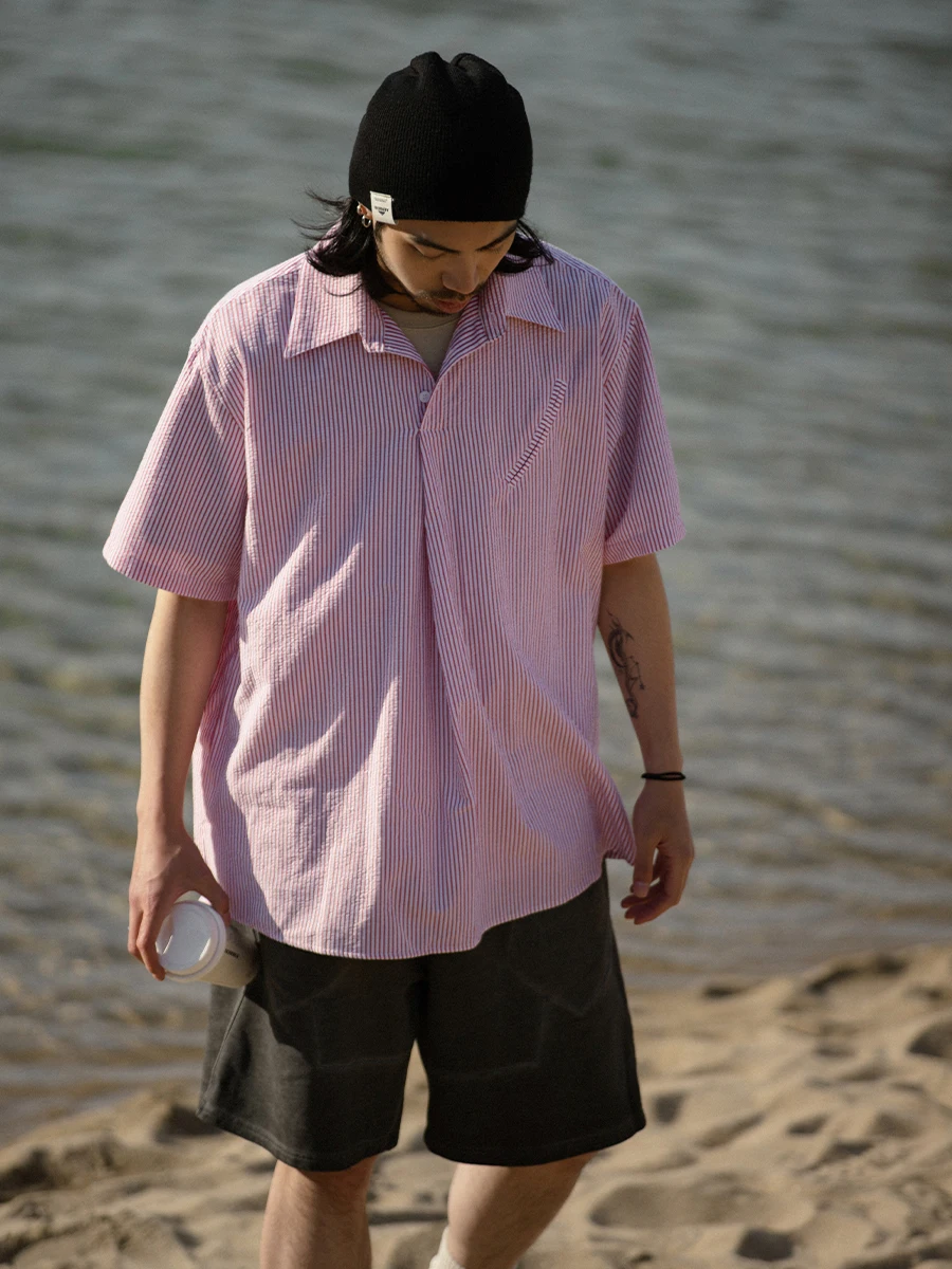 Noears Summer Casual Loose Fit Short Sleeve Cuban Collar Striped Shirt Cityboy Style Breathable Pure Cotton Youth Fashion
Noears Summer Casual Loose Fit Short Sleeve Cuban Collar Striped Shirt Cityboy Style Breathable Pure Cotton Youth Fashion