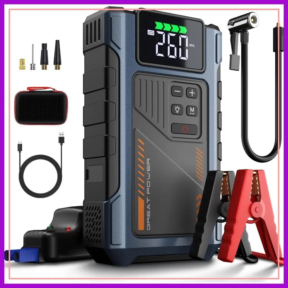 4500A Jump Starter with Air Compressor 150PSI, 12V Portable Car Battery Booster Pack for 8.5L Gas/7.0L Diesel, Tire Inflator
4500A Jump Starter with Air Compressor 150PSI, 12V Portable Car Battery Booster Pack for 8.5L Gas/7.0L Diesel, Tire Inflator