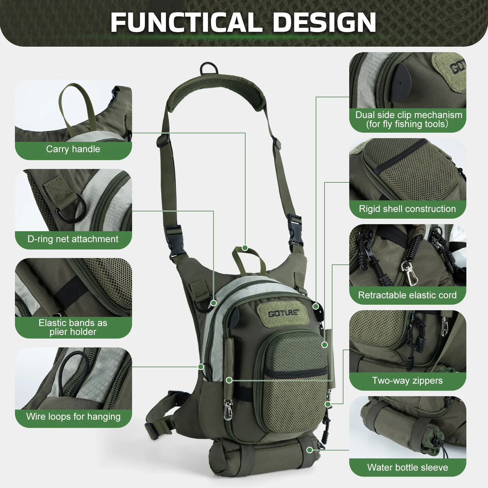 Goture 28,5*20 см нагрудная сумка для рыбалки нахлыстом, ультра легкий дышащий рюкзак с несколькими карманами для рыболовных снастей, аксессуары для инструментов
Goture 28,5*20 см нагрудная сумка для рыбалки нахлыстом, ультра легкий дышащий рюкзак с несколькими карманами для рыболовных снастей, аксессуары для инструментов