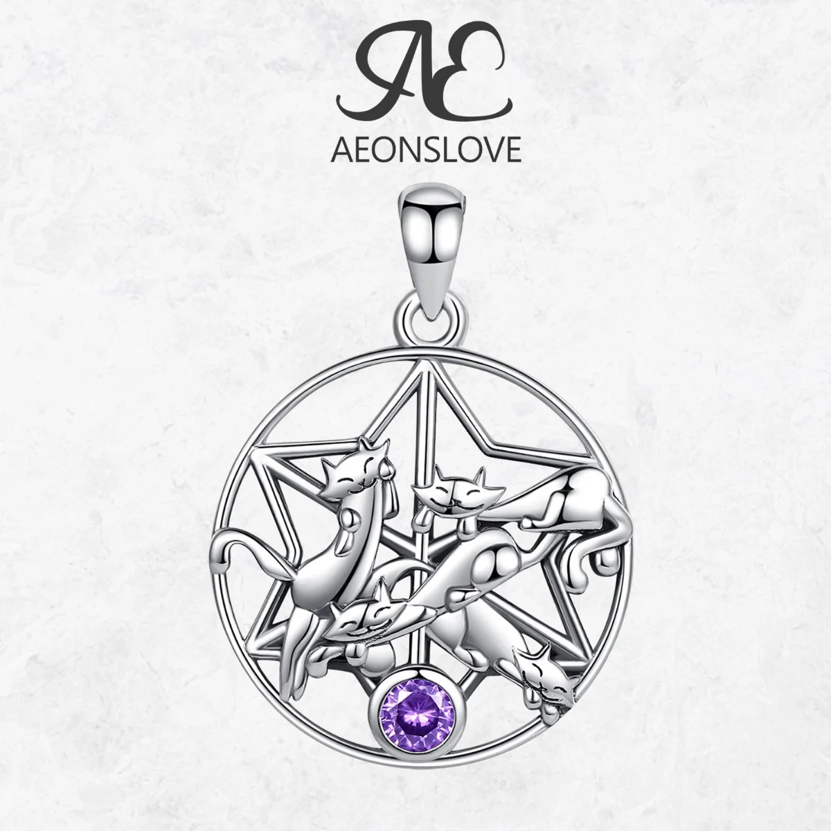 AEONSLOVE 925 Sterling Silver Cat Pentagram Pendant Purple CZ Pentacle Necklace Wicca Pagan Jewelry Magic Witch Gift for Women
AEONSLOVE 925 Sterling Silver Cat Pentagram Pendant Purple CZ Pentacle Necklace Wicca Pagan Jewelry Magic Witch Gift for Women
