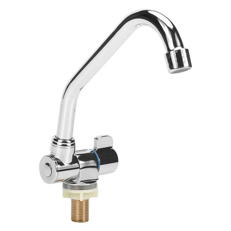 AA94-Foldable RV Faucet Rotating Single Handle Deck/Wall Mounted RV Kitchen Tap Copper Cold Water