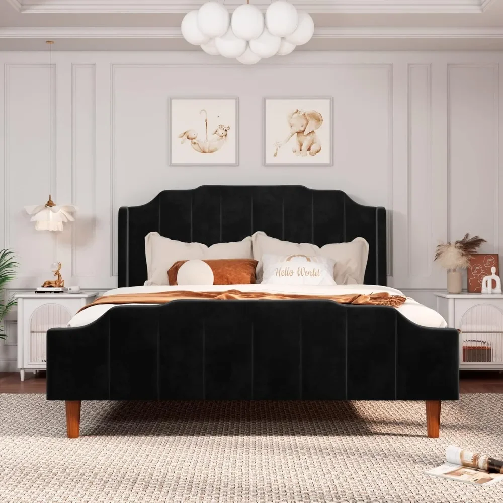 Queen Size Velvet Bed Frame Upholstered Platform Bed with Vertical Headboard and Footboard, Solid Wood LegLM
Queen Size Velvet Bed Frame Upholstered Platform Bed with Vertical Headboard and Footboard, Solid Wood LegLM