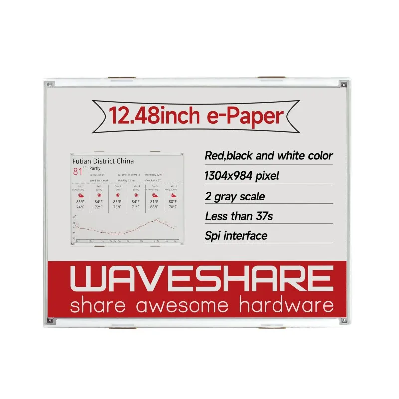 Waveshare 1304×984, 12.48inch E-Ink raw display, red/black/white three-color
Waveshare 1304×984, 12.48inch E-Ink raw display, red/black/white three-color