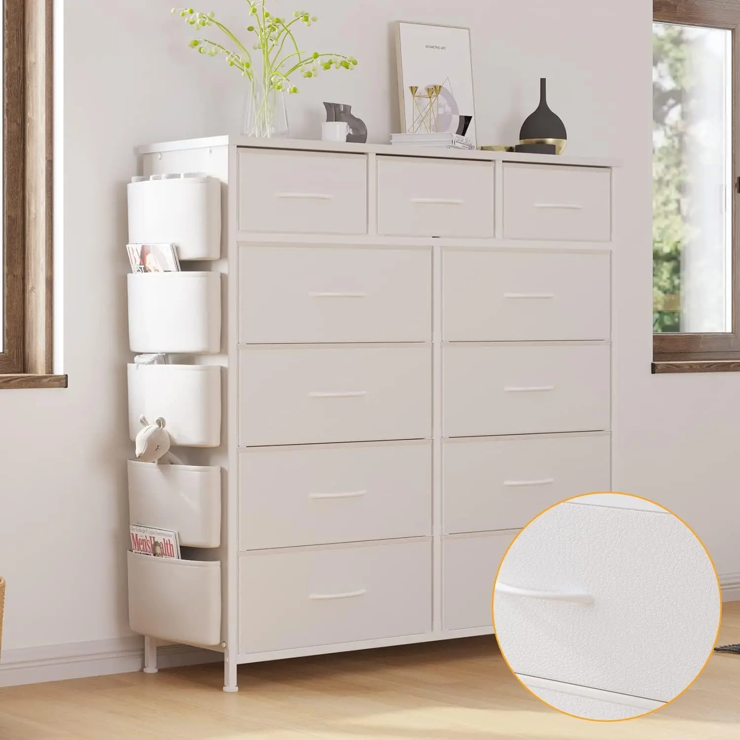 Dresser for Bedroom with 11 Drawer, Dressers & Chests of Drawers with Side Pockets, Hooks, Fabric Storage Drawer, Steel Frame,
Dresser for Bedroom with 11 Drawer, Dressers & Chests of Drawers with Side Pockets, Hooks, Fabric Storage Drawer, Steel Frame,