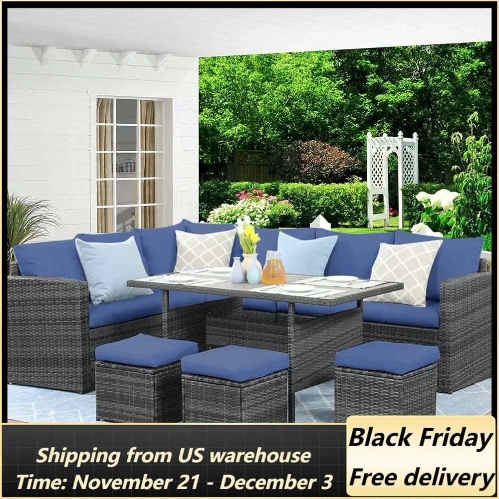 Outdoor Sofa Set of 7, Weather Wicker Conversation Set with Ottoman, Outdoor Dining Sectional Sofa with Dining Table and Chair
Outdoor Sofa Set of 7, Weather Wicker Conversation Set with Ottoman, Outdoor Dining Sectional Sofa with Dining Table and Chair