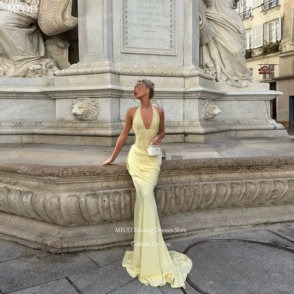 MEOD Yellow Halter Neck Women's Evening Gown Shiny Satin Mermaid Prom Dresses Elegant Sleeveless Vestidos De Fiesta Customized
MEOD Yellow Halter Neck Women's Evening Gown Shiny Satin Mermaid Prom Dresses Elegant Sleeveless Vestidos De Fiesta Customized