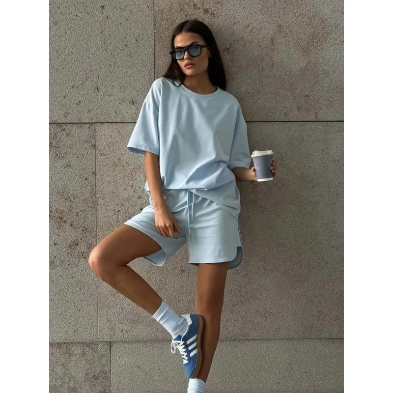 BKQU Cotton Tracksuit Women 2 Piece Set Casual Short Sleeve O-neck T Shirt and High Waist Shorts Solid Daily Home Outfits 2026
BKQU Cotton Tracksuit Women 2 Piece Set Casual Short Sleeve O-neck T Shirt and High Waist Shorts Solid Daily Home Outfits 2026