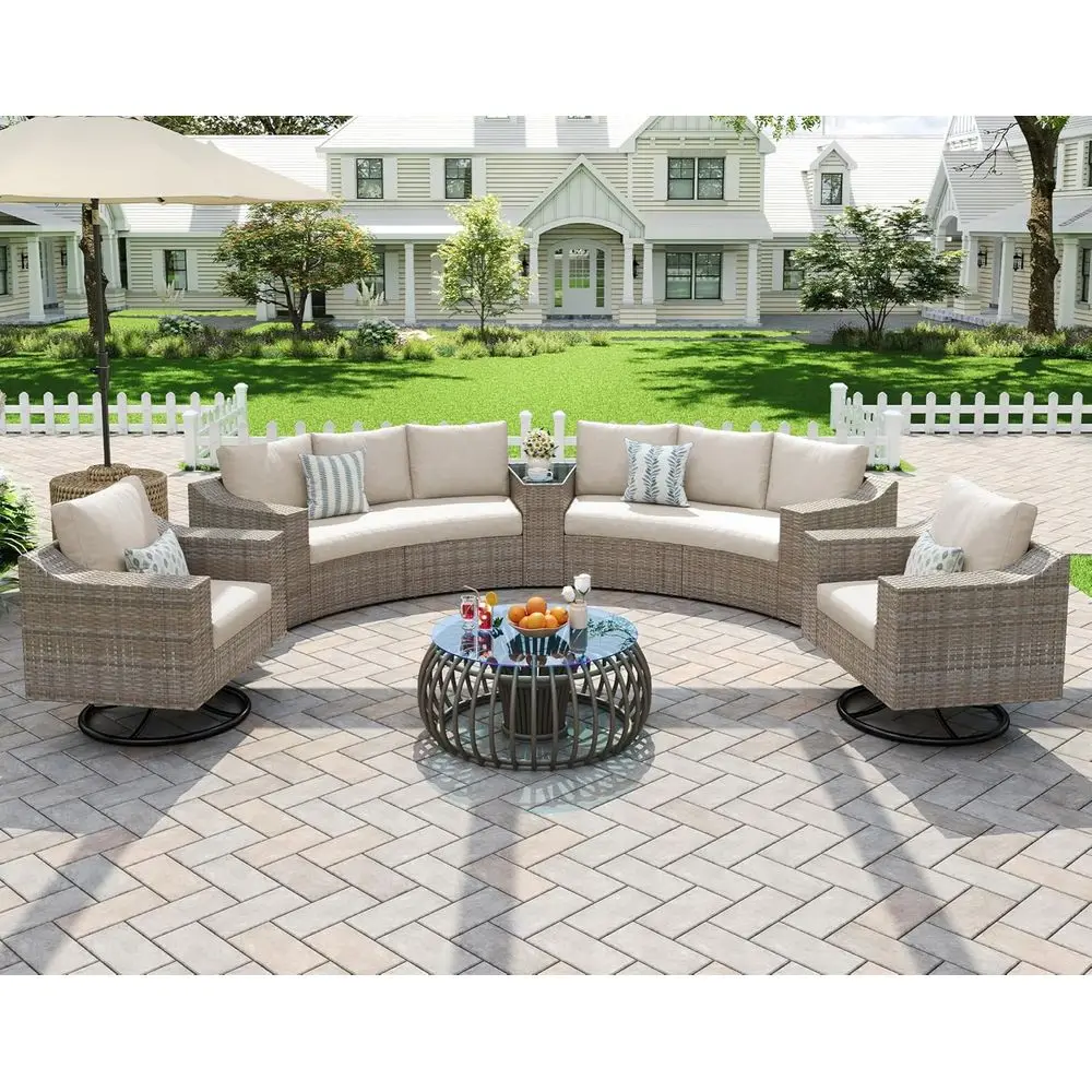 9-Piece Wicker Outdoor Furniture Set with Swivel Rocking Chairs and Curved Sectional Sofa, Weather-Resistant Patio Set with Armr
9-Piece Wicker Outdoor Furniture Set with Swivel Rocking Chairs and Curved Sectional Sofa, Weather-Resistant Patio Set with Armr