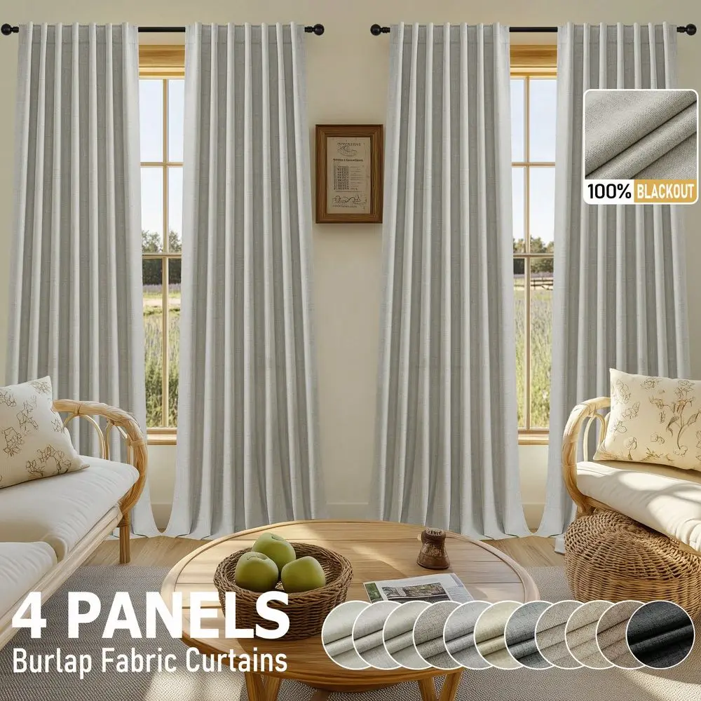 Burlap Linen Blackout Curtains For Living Room Bedroom, Back Tab Faux Linen Textured 100 Blackout Drapes, Thermal Insulated Pri
Burlap Linen Blackout Curtains For Living Room Bedroom, Back Tab Faux Linen Textured 100 Blackout Drapes, Thermal Insulated Pri