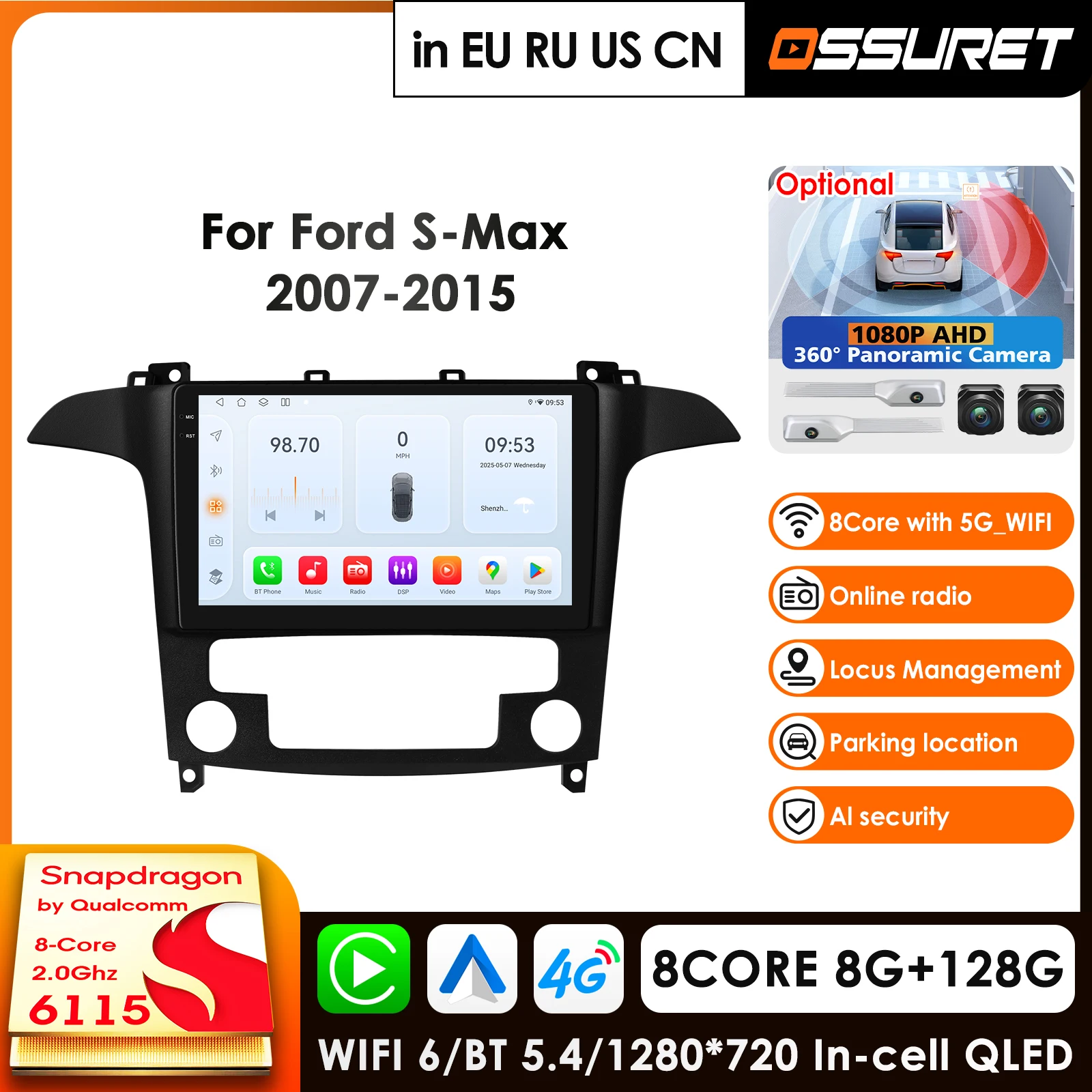 Автомагнитола OSSURET 4G-LTE Android 14 для Ford S-MAX 2007-2015: Мультимедийный видеоплеер, стереосистема, AI-навигация, GPS, Carplay, Авторадио
Автомагнитола OSSURET 4G-LTE Android 14 для Ford S-MAX 2007-2015: Мультимедийный видеоплеер, стереосистема, AI-навигация, GPS, Carplay, Авторадио